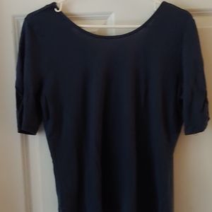 Navy blue linen blouse w/gathering in the back.